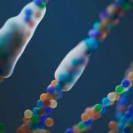 Home Close-up of a colorful abstract representation of DNA strands, illustrating science and genetics.